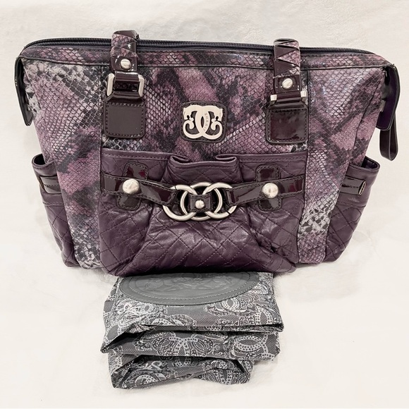 SHARIF 1827 Purple Leather Snake Print Shoulder Bag With Dust Bag NWOT - Picture 10 of 12